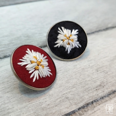 Anstecknadel, Ansteckpin, Pin, Reversnadel, Anzugnadel, Blazer, Edelstahl, Edelweiss, handgestickt, 