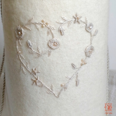 Trachtenbeutel, Hochzeit, Herz, Rosen, handgestickt, Accessoire, Brautbeutel, 